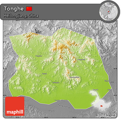 Physical Map of Tonghe, desaturated
