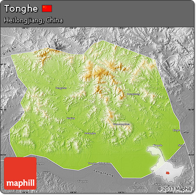 Physical Map of Tonghe, desaturated