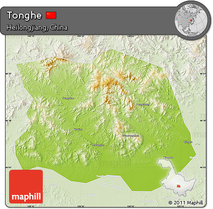 Physical Map of Tonghe, lighten