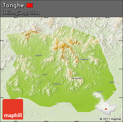 Physical Map of Tonghe, lighten
