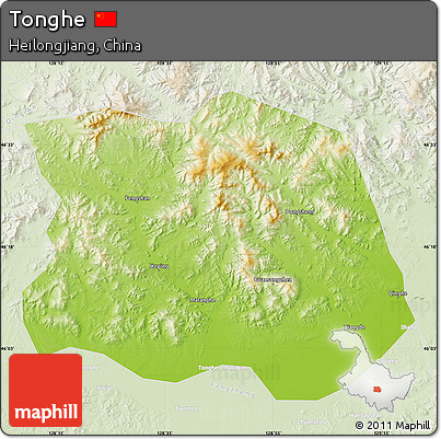 Physical Map of Tonghe, lighten