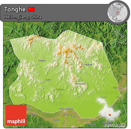 Physical Map of Tonghe, satellite outside
