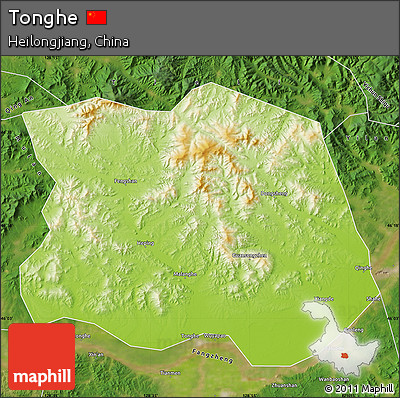 Physical Map of Tonghe, satellite outside