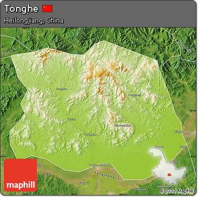 Physical Map of Tonghe, satellite outside