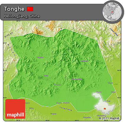 Political Map of Tonghe, physical outside