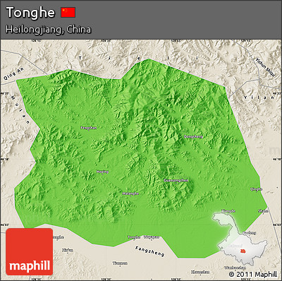 Political Map of Tonghe, shaded relief outside