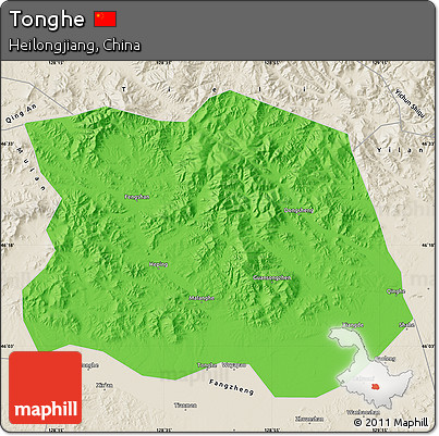 Political Map of Tonghe, shaded relief outside
