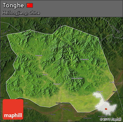 Satellite Map of Tonghe, darken