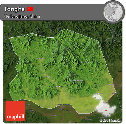 Satellite Map of Tonghe, darken