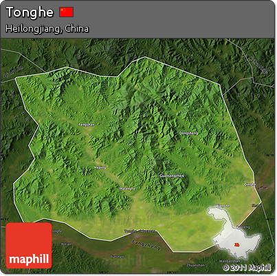 Satellite Map of Tonghe, darken