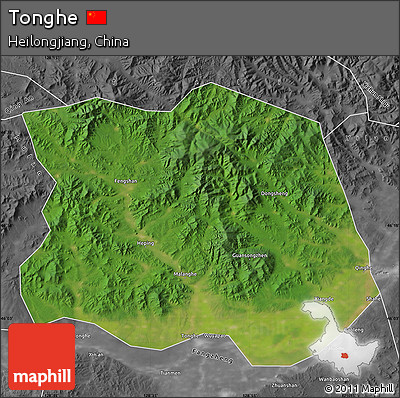 Satellite Map of Tonghe, desaturated