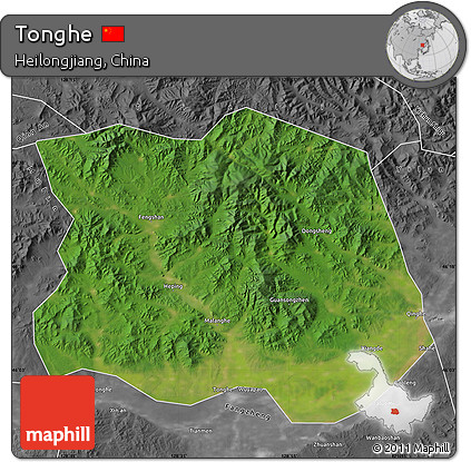 Satellite Map of Tonghe, desaturated