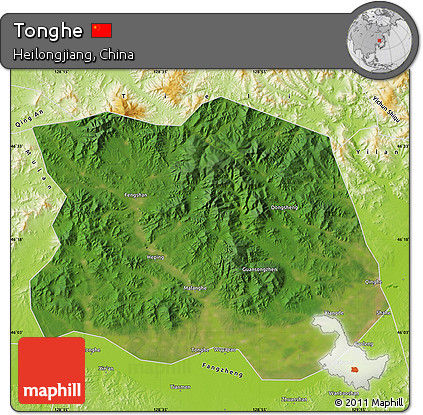 Satellite Map of Tonghe, physical outside