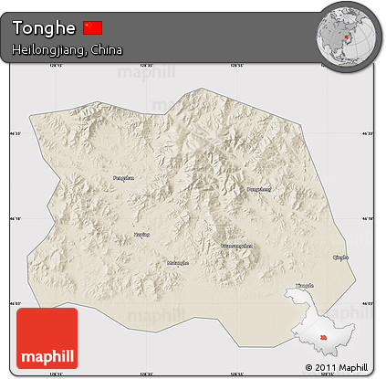 Shaded Relief Map of Tonghe, cropped outside