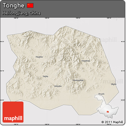 Shaded Relief Map of Tonghe, cropped outside