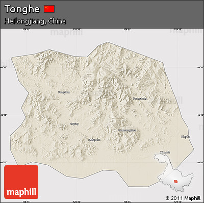 Shaded Relief Map of Tonghe, cropped outside