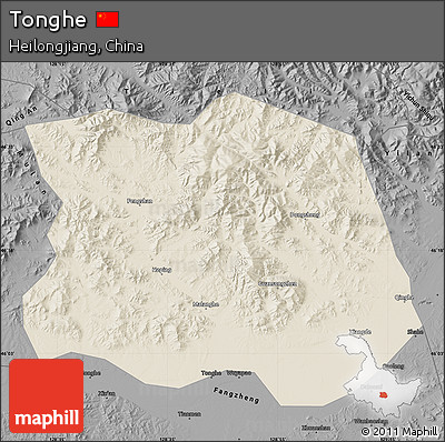 Shaded Relief Map of Tonghe, darken, desaturated