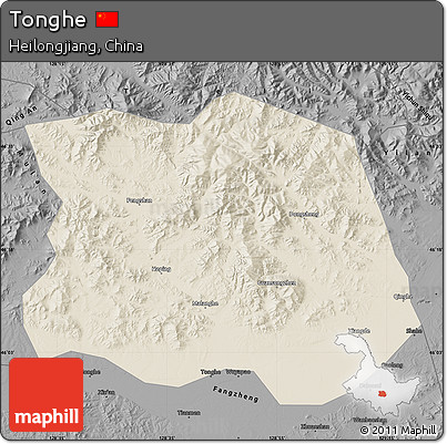 Shaded Relief Map of Tonghe, darken, desaturated