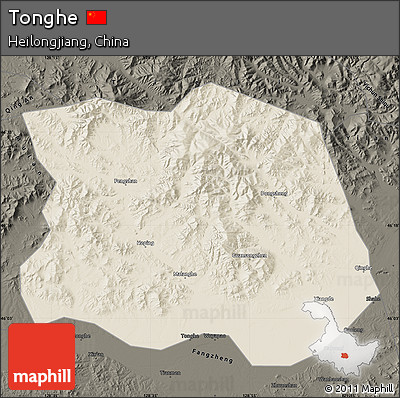 Shaded Relief Map of Tonghe, darken