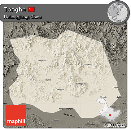 Shaded Relief Map of Tonghe, darken