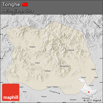 Shaded Relief Map of Tonghe, desaturated