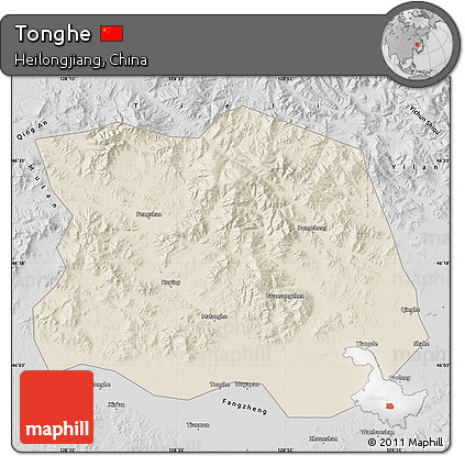 Shaded Relief Map of Tonghe, desaturated