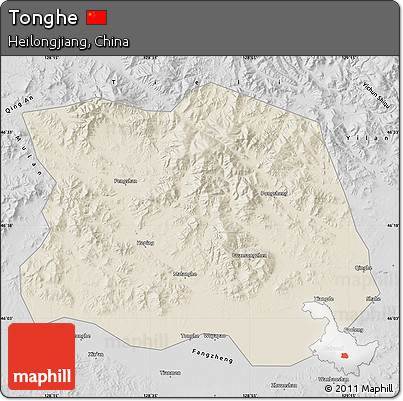 Shaded Relief Map of Tonghe, desaturated