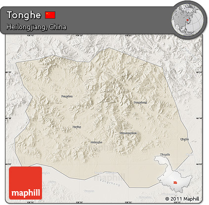 Shaded Relief Map of Tonghe, lighten