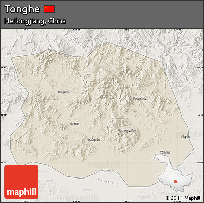 Shaded Relief Map of Tonghe, lighten