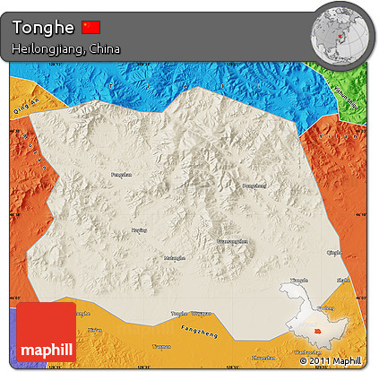 Shaded Relief Map of Tonghe, political outside