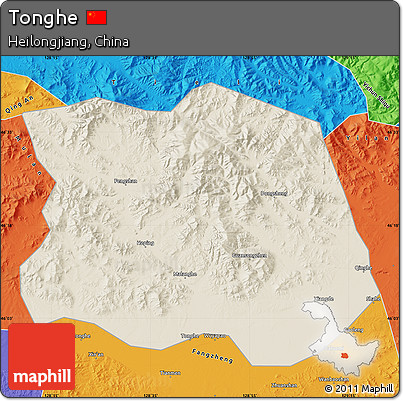 Shaded Relief Map of Tonghe, political outside