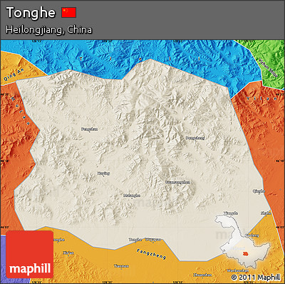 Shaded Relief Map of Tonghe, political outside