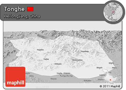 Gray Panoramic Map of Tonghe