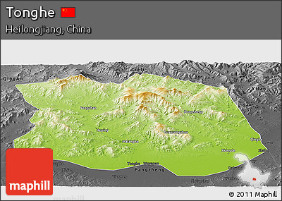 Physical Panoramic Map of Tonghe, darken, desaturated