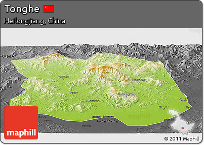 Physical Panoramic Map of Tonghe, darken, desaturated
