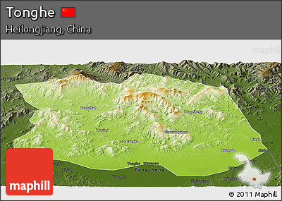 Physical Panoramic Map of Tonghe, darken
