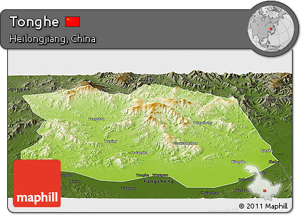 Physical Panoramic Map of Tonghe, darken