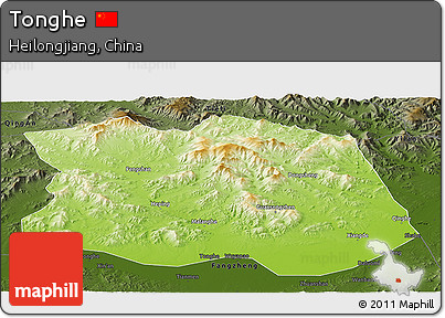 Physical Panoramic Map of Tonghe, darken
