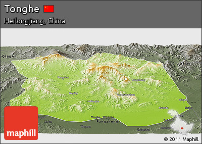 Physical Panoramic Map of Tonghe, darken, semi-desaturated