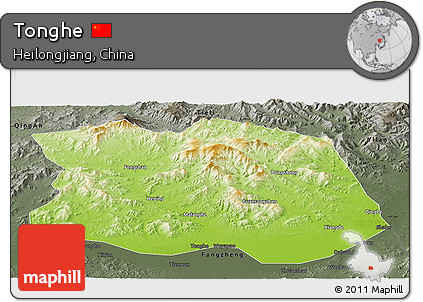Physical Panoramic Map of Tonghe, darken, semi-desaturated
