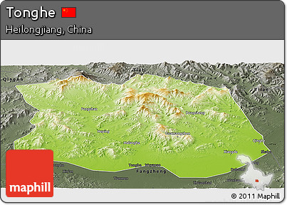 Physical Panoramic Map of Tonghe, darken, semi-desaturated