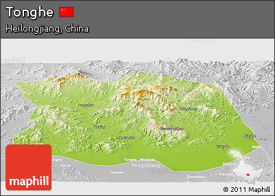 Physical Panoramic Map of Tonghe, lighten, desaturated