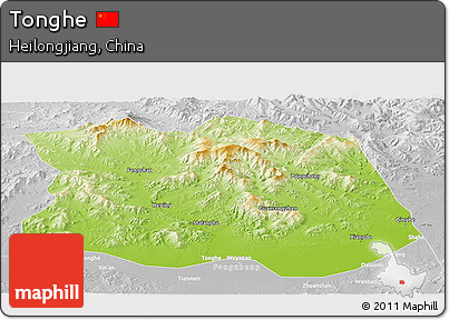 Physical Panoramic Map of Tonghe, lighten, desaturated
