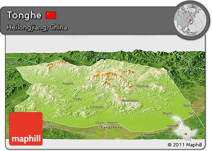 Physical Panoramic Map of Tonghe, satellite outside