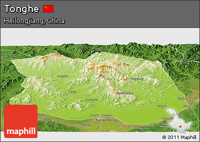 Physical Panoramic Map of Tonghe, satellite outside