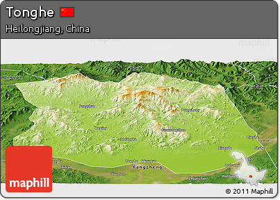 Physical Panoramic Map of Tonghe, satellite outside