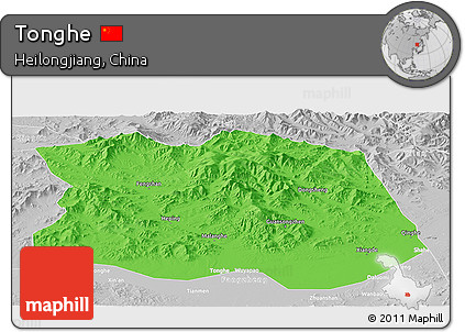 Political Panoramic Map of Tonghe, lighten, desaturated