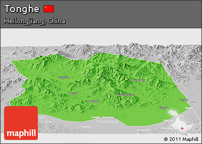 Political Panoramic Map of Tonghe, lighten, desaturated
