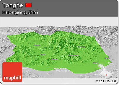 Political Panoramic Map of Tonghe, lighten, desaturated