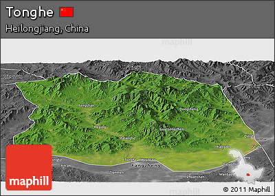 Satellite Panoramic Map of Tonghe, desaturated